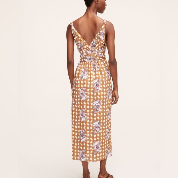 Rebecca Taylor Gingham Whisper Midi Dress Size 10 Brown Purple Wrap Tie - Picture 2 of 6